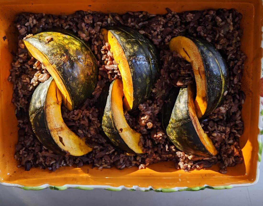 Roasted squash over wild rice